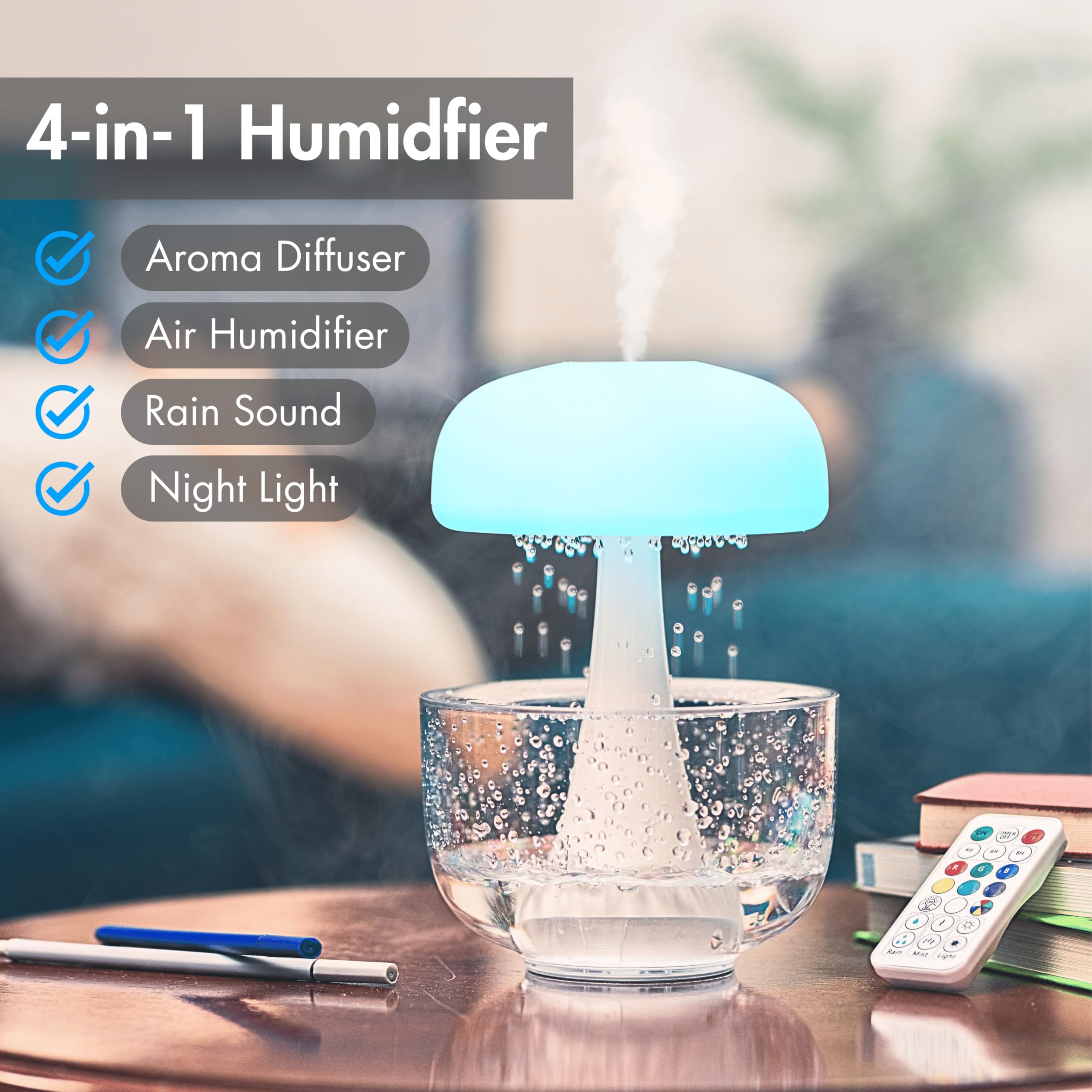 Jellyfish Raindrop Humidifier - 7-Color LED Aroma Diffuser with Cloud Rain Effect