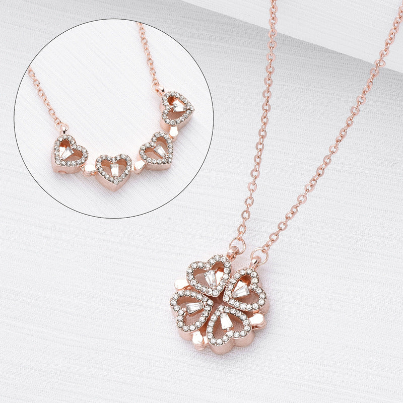 Magnetic Four Leaf Clover Necklace - 4-in-1 Transforming Heart Pendant Jewelry