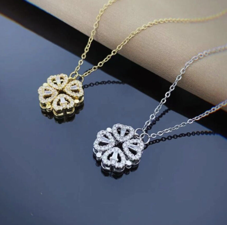 Magnetic Four Leaf Clover Necklace - 4-in-1 Transforming Heart Pendant Jewelry